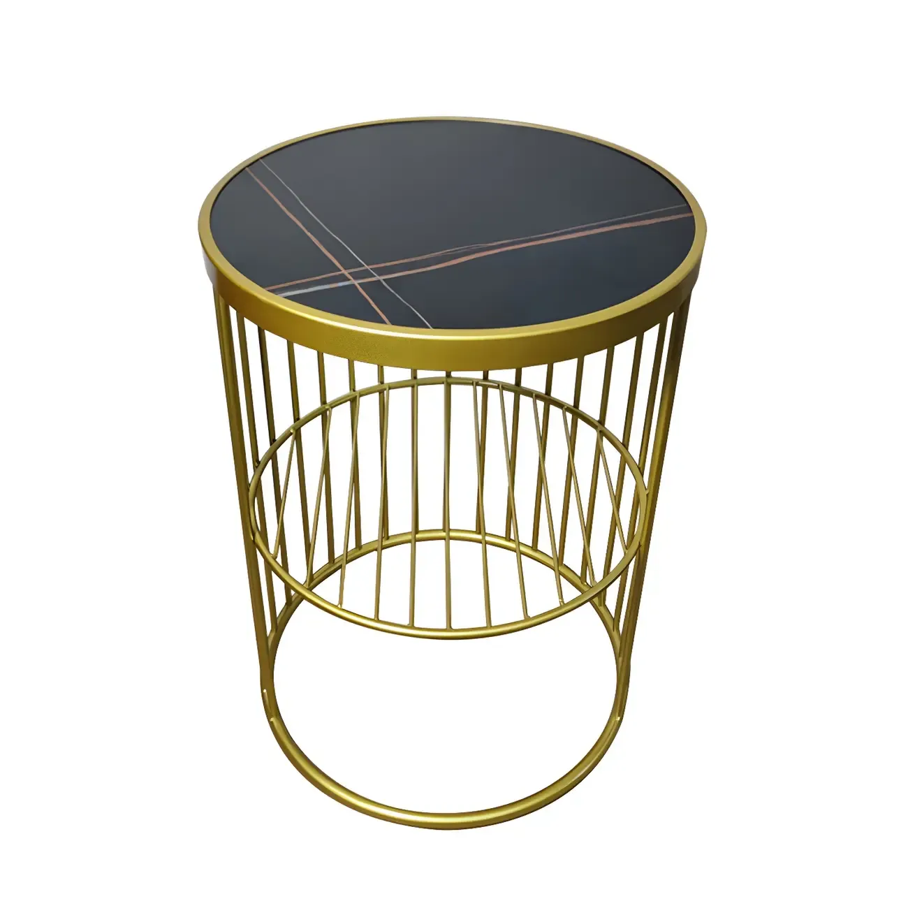 Modern Metal Bedside Table with Open Shelf in Cylindrical Shape