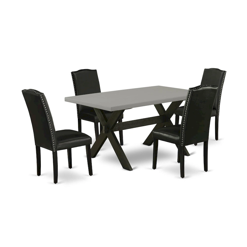 East West Furniture Dining Set-a Dining Table & Black Parson Chairs, Wire brushed Black.(Upholstered & Pieces Options)