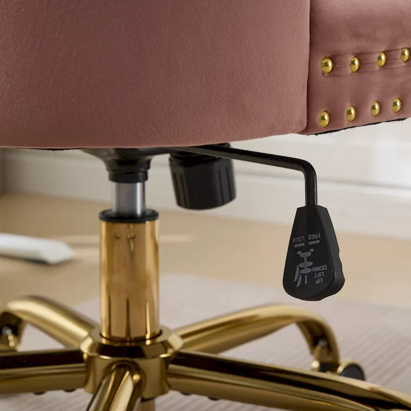 A&A Gray Velvet Tufted Home Office Chair with Golden Metal Base - Adjustable Swivel Desk Chair