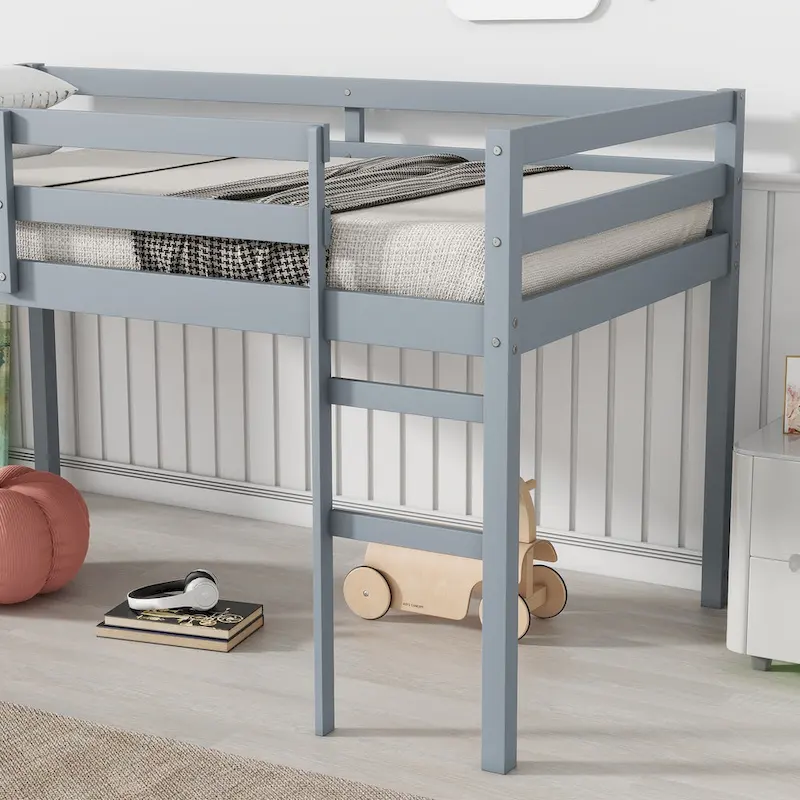 Twin Rubber Wood Loft Bed with Strengthened Slats