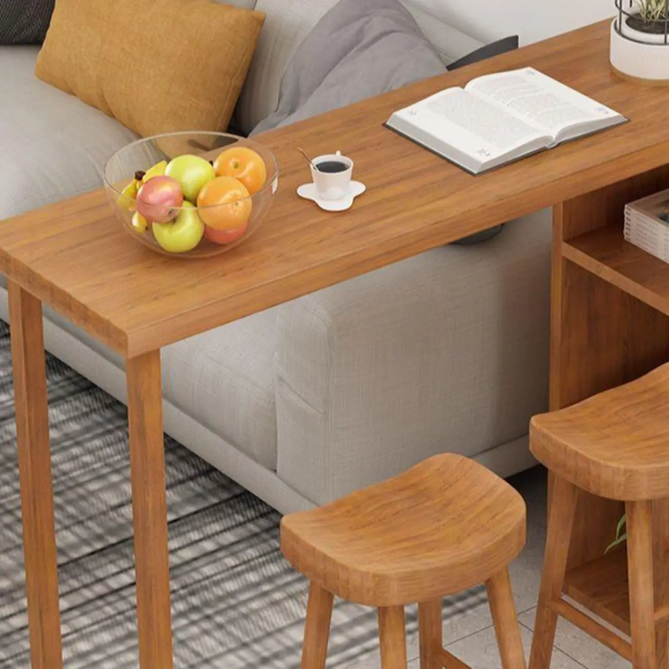 Modern Wooden Bar Height Table with Side Cabinet