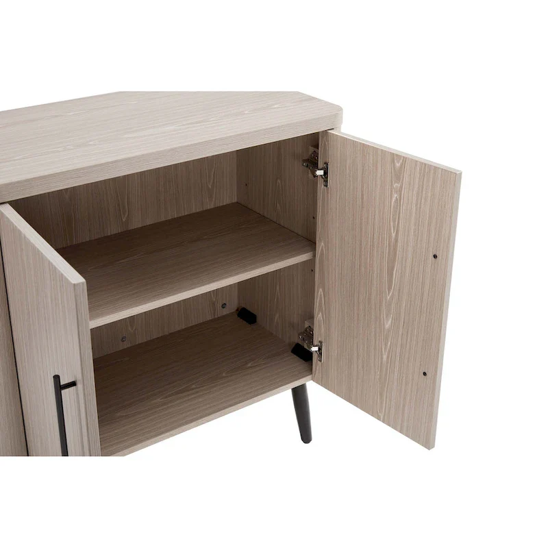 Wood Ribbed Accent Cabinet with Black Metal Legs - 32 inch TV Stand