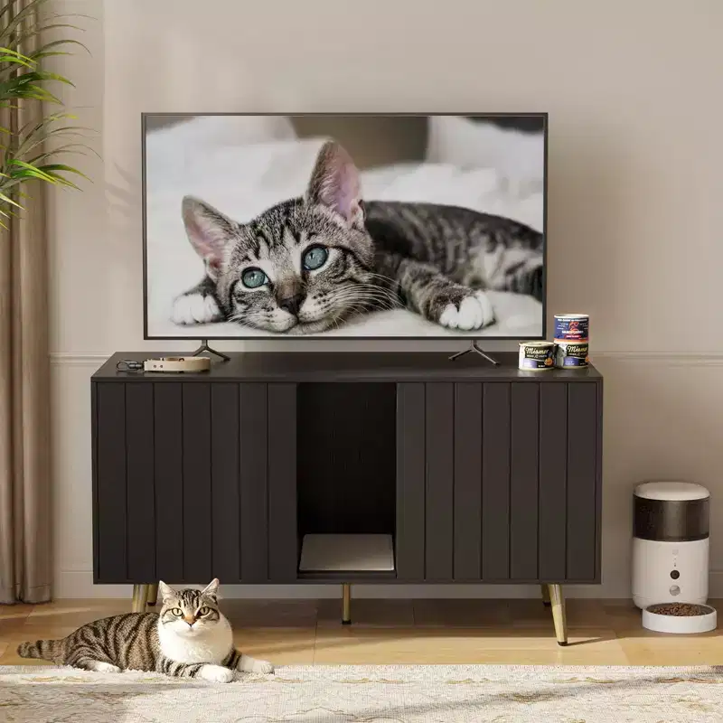 Bestier 47Hidden Cat Litter Box Enclosure Cat Washroom Furniture Cat House with Litter Mat, TV Stand for TVs up to 55''for Living Room, Bedroom