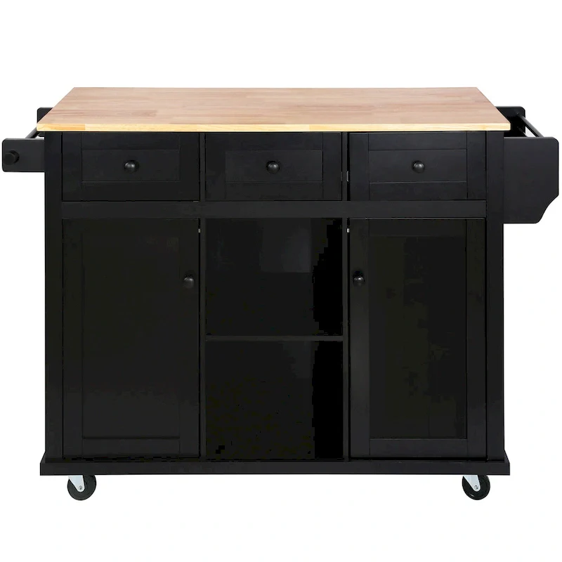 Kitchen Cart with Rubber wood Drop-Leaf Countertop