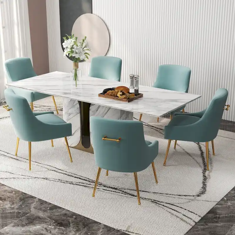 Velvet Upholstered Armless Dining Chair with Gold Metal Legs – Beige / Green / Black / Navy / Grey