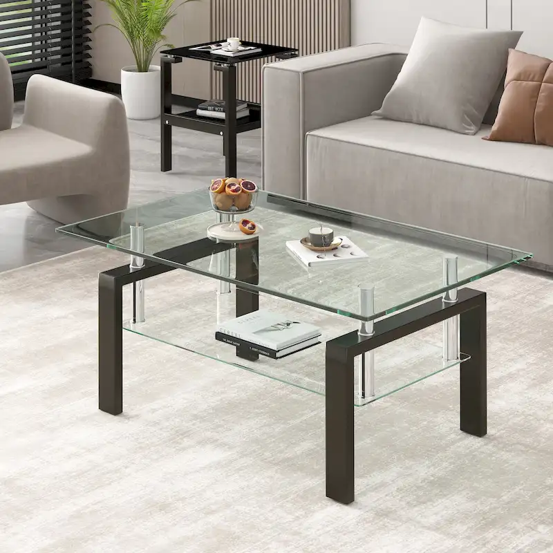 Tempered Clear Glass 2-Layers Coffee Table