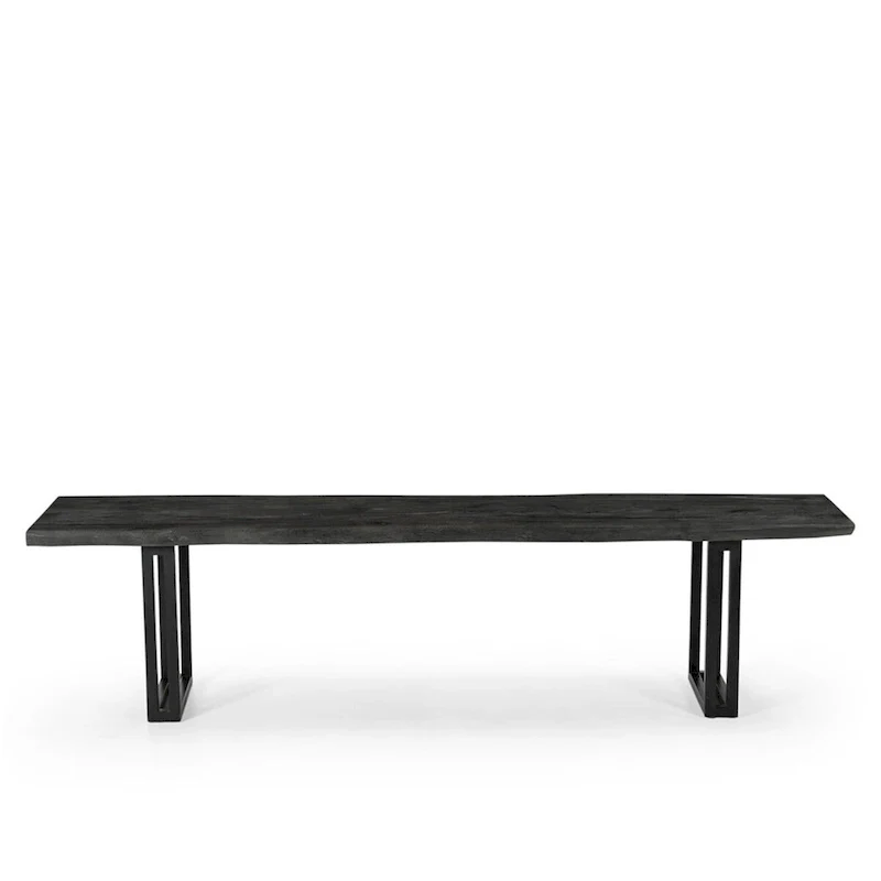 Natural Acacia Wood Dining Bench with Black Iron Legs, Seats 2-3, 65