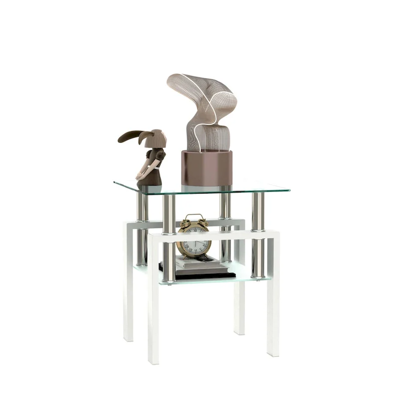 Square Tempered Glass Coffee Table with Metal Legs