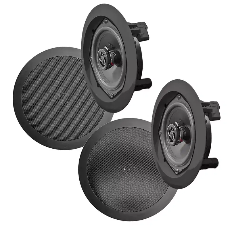 Pyle In Wall and In Ceiling Dual 6.5 inch Speaker System with Flush Mount, for Stereo Sound in Living Room, Basement, or Office, Black, 2 Pack