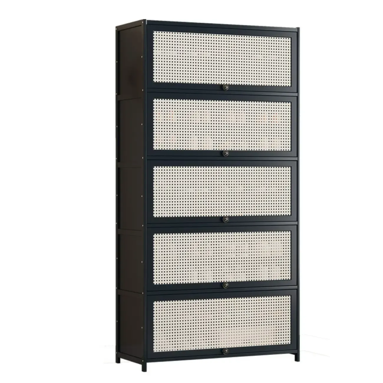 Modern Black Bamboo Shoe Cabinet with Rattan Panels