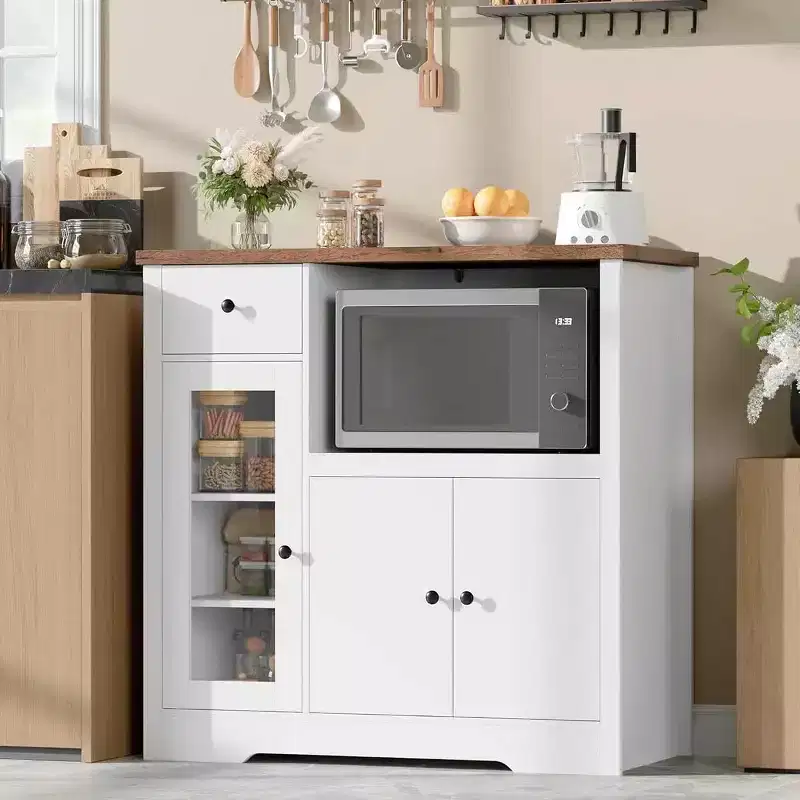 GustoWave Kitchen Microwave Cabinets with Storage,with 3 Doors,1 Drawer and Adjustable Shelves, Pantry Storage Cabinet