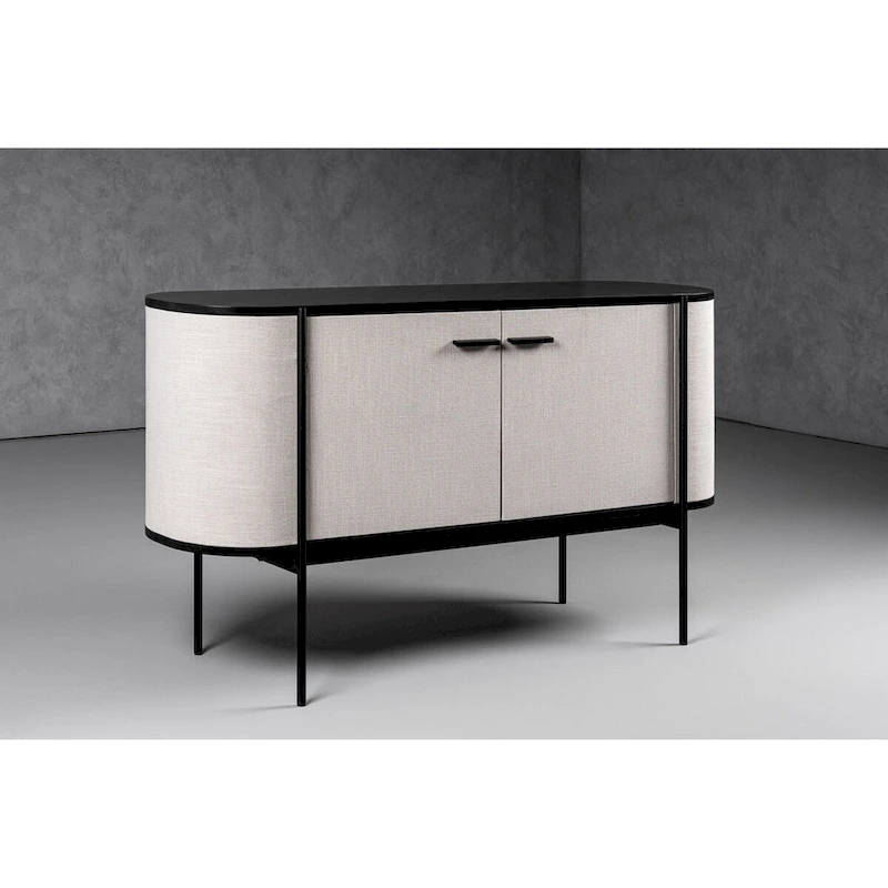 Modrest Hobart Modern Beige Fabric & Black Metal Buffet