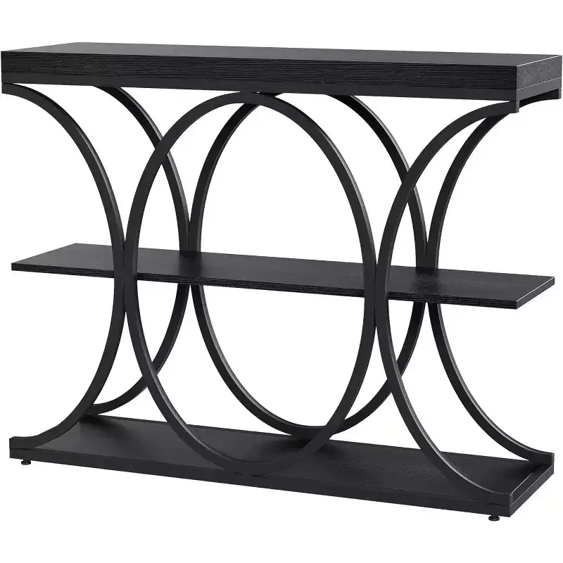 Acekool Grain Console Table, Slim 3-Tier Sofa Table with Geometric Legs for Entryway or Behind Couch