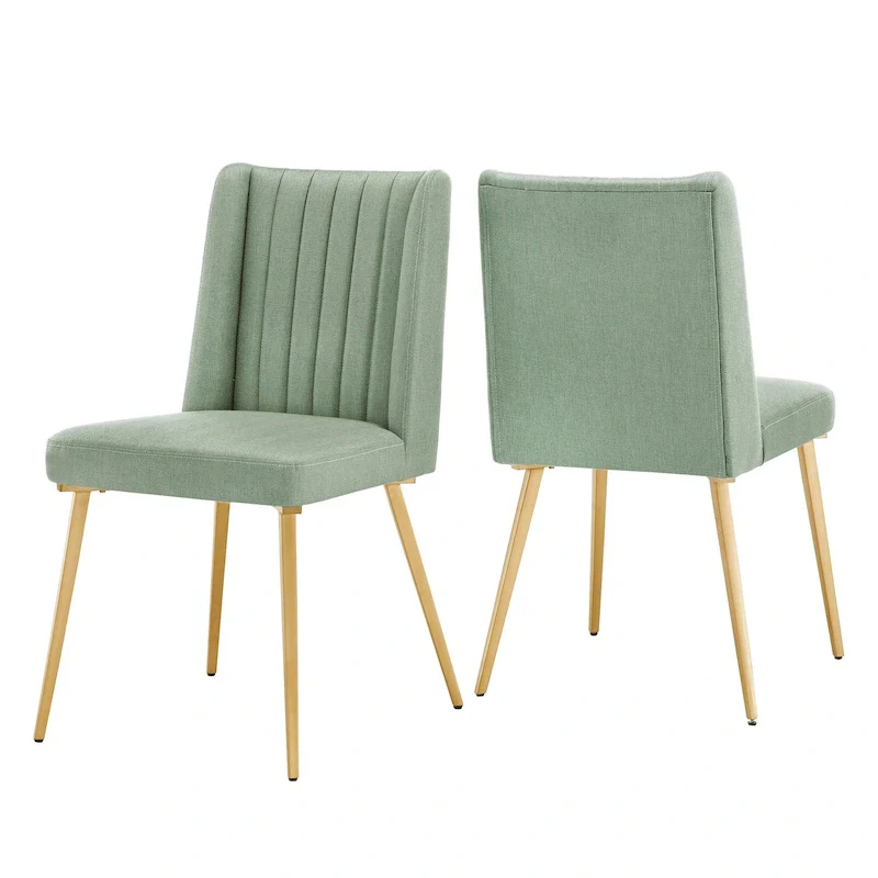 Herringbone Fabric Dining Chair with Gold Legs, Set of 2