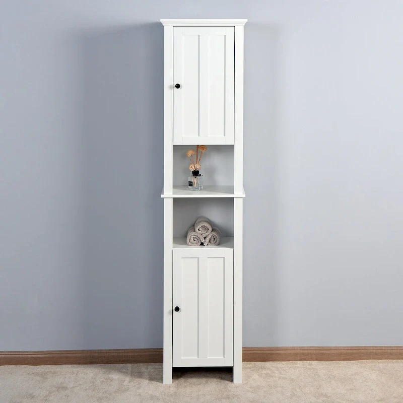 White Bathroom Storage Floor Cabinet with 6 Shelves