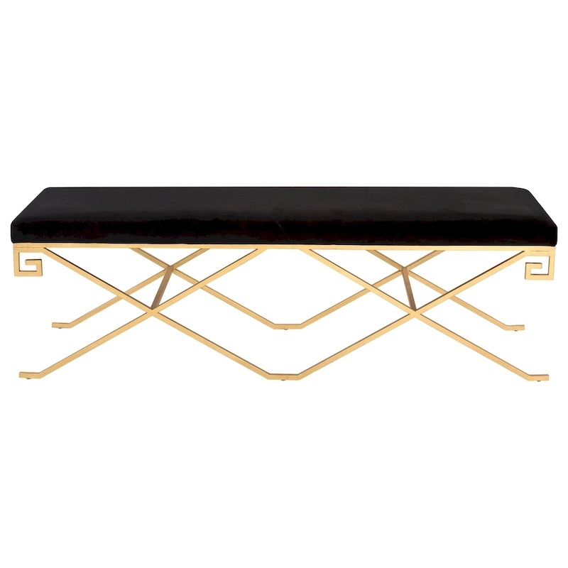 SAFAVIEH Couture Shaista Black Velvet/ Gold Leaf Glam Bench - 59Wx21Dx20H
