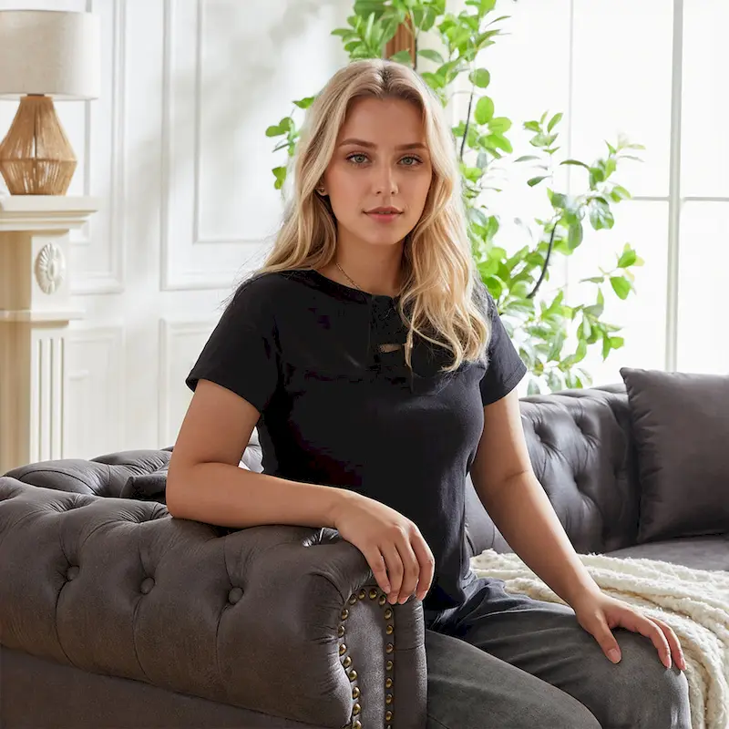 Gray Tufted Sofa with Rolled Arms - 3 Seater