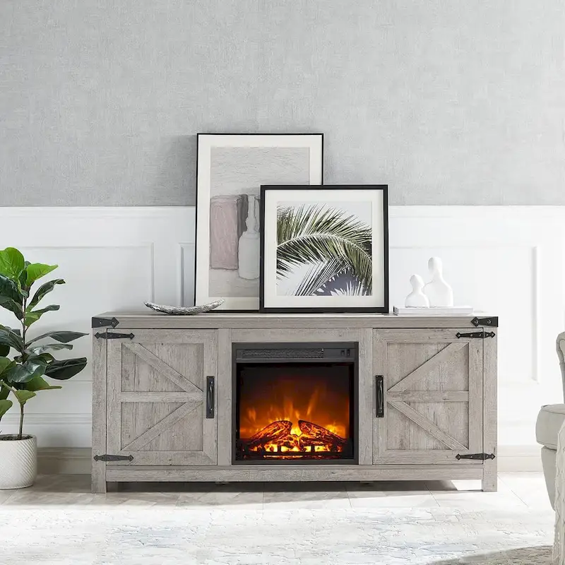 Farmhouse Fireplace TV Stand, Rustic Entertainment Center