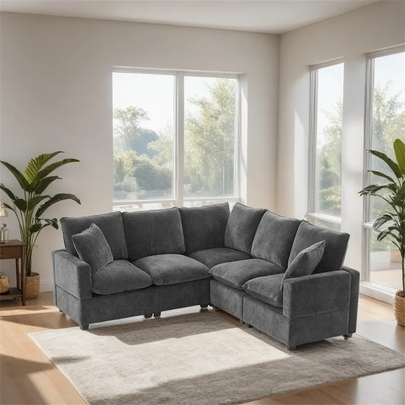 Black+Grey / White L-Shaped Modular Sectional Sofa, 4-5 Person