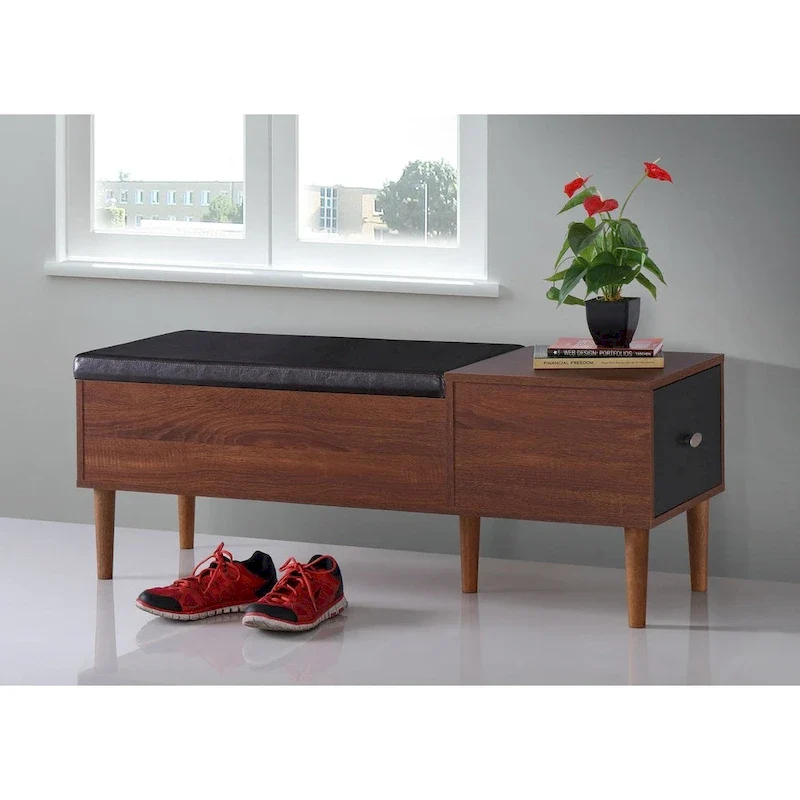 Mid-century 1-Drawer Shoe Storage Bench