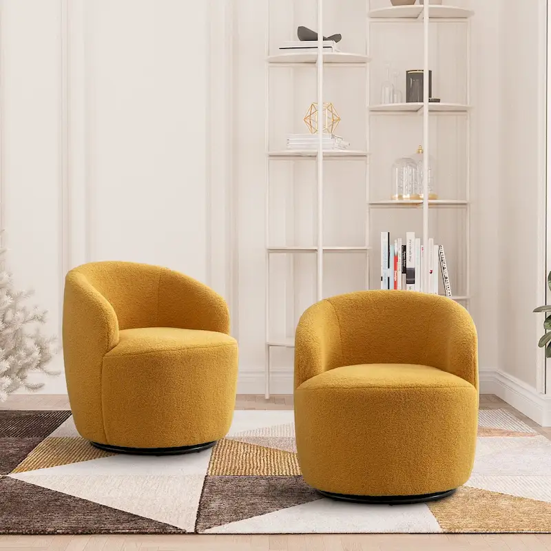 Ouyessir Modern Teddy Upholstered Swivel Barrel Chair(Set of 2)