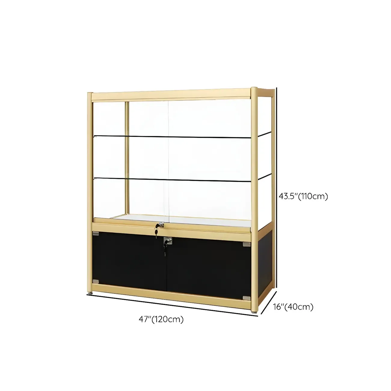 Gold Rectangular Metal Frame Glass Curio Cabinet