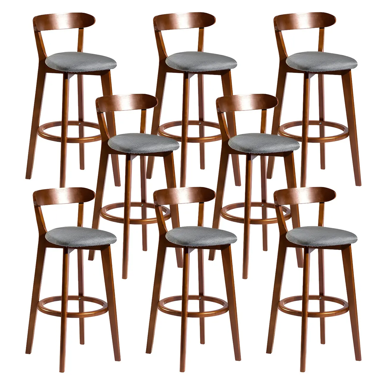 Wooden Upholstered Low Back Bar Height Stools Set of 2