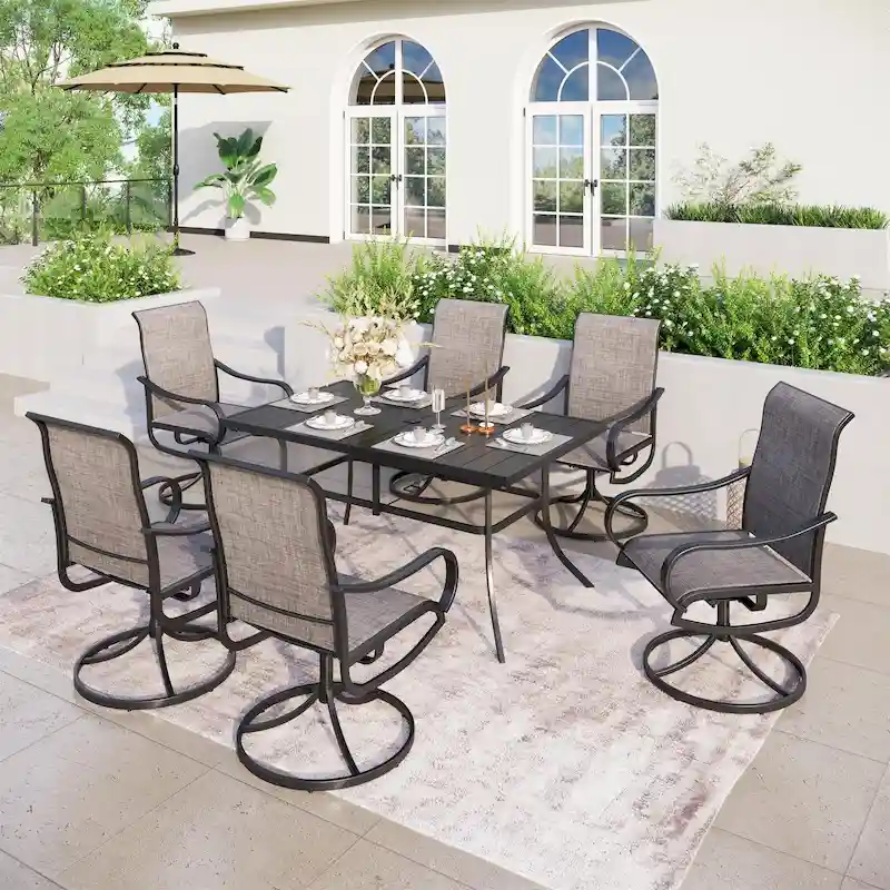 MAISON ARTS 7-piece Patio Dining Set with Textilene Swivel Chairs