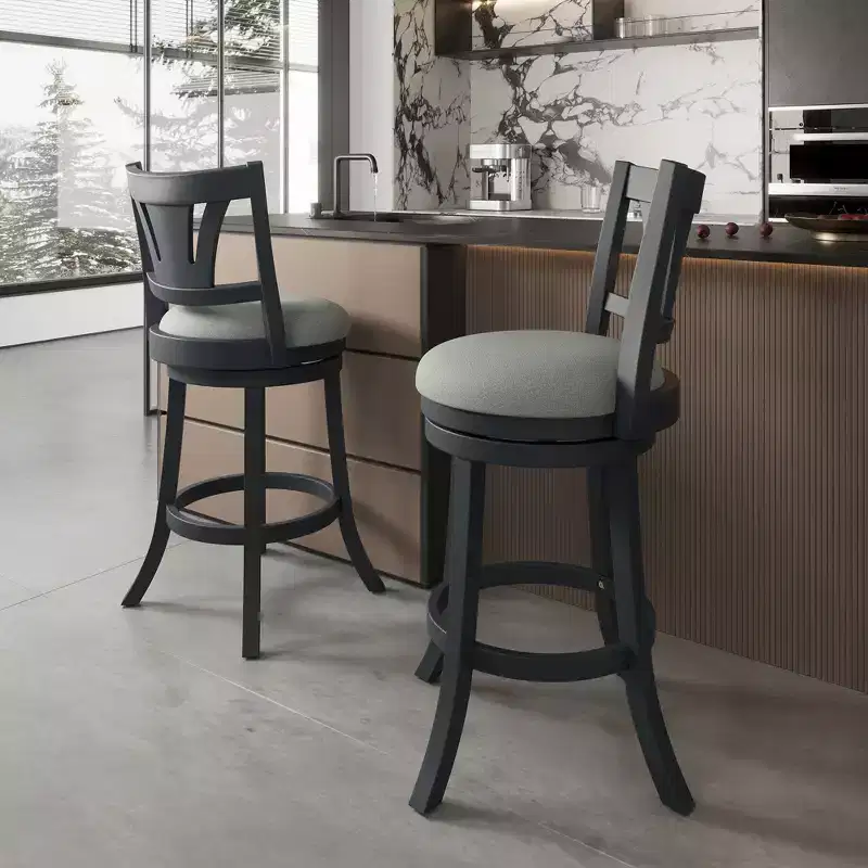 Ora Maison Swivel Bar Stools with Ergonomic Backrest, Solid Wood Frame and Footrest  for Kitchen, Bar, Restaurant & Caf