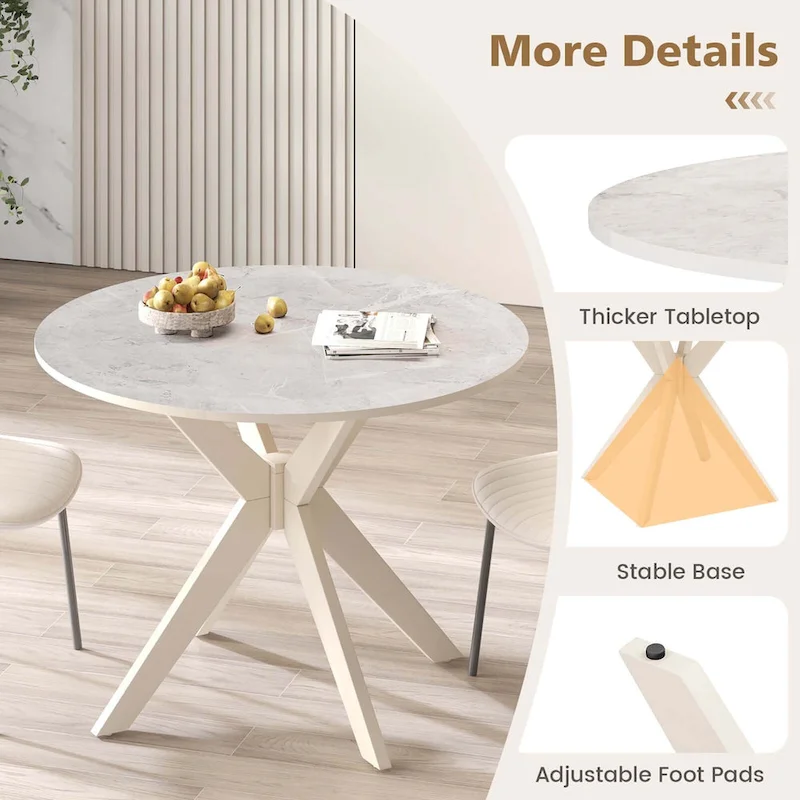 Costway Round Dining Table 36  Faux Marble Tabletop Rubber Wood Legs - See Details