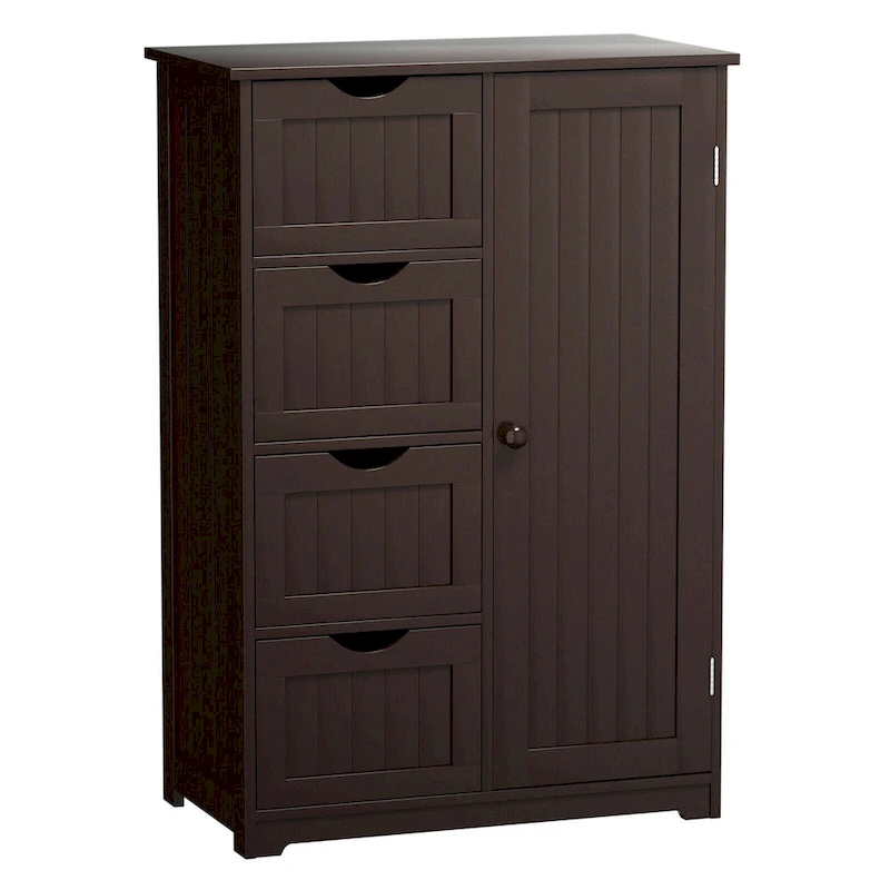 Gymax Wooden 4 Drawer Free Standing Bathroom Floor Cabinet Adjustable - See Details