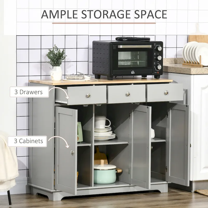 HOMCOM Modern Sideboard, Buffet Cabinet with Adjustable Shelves, Grey