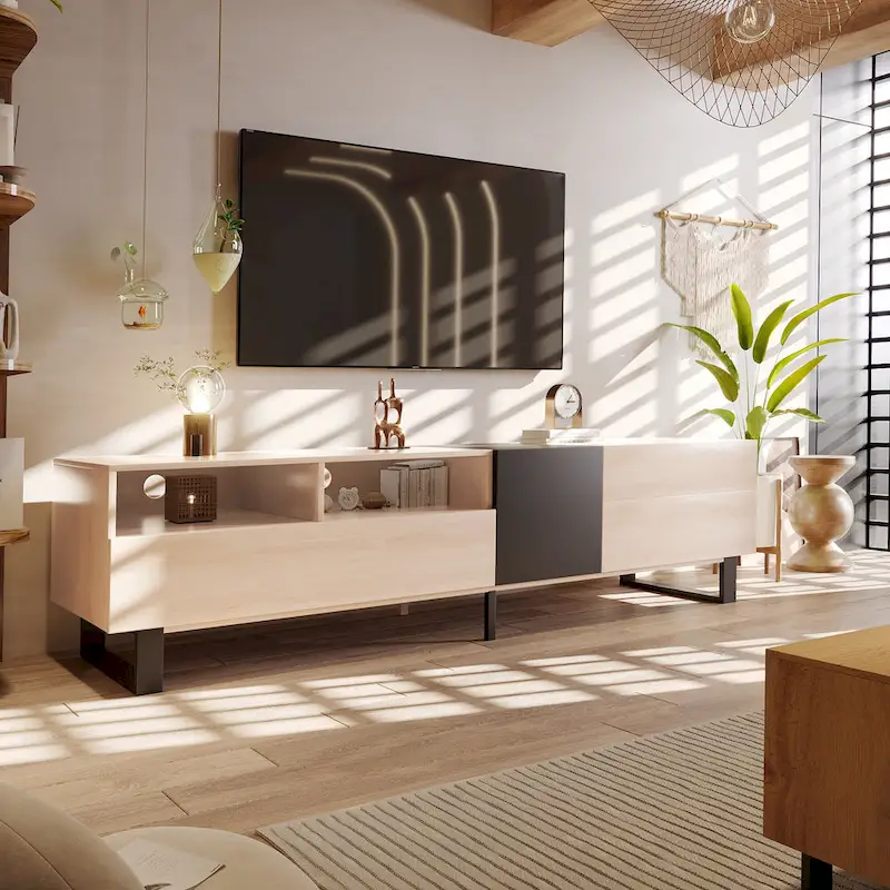 TV Stand for 80  TV with Double Storage Space, Media Console Table, Entertainment Center with Drop Down Door