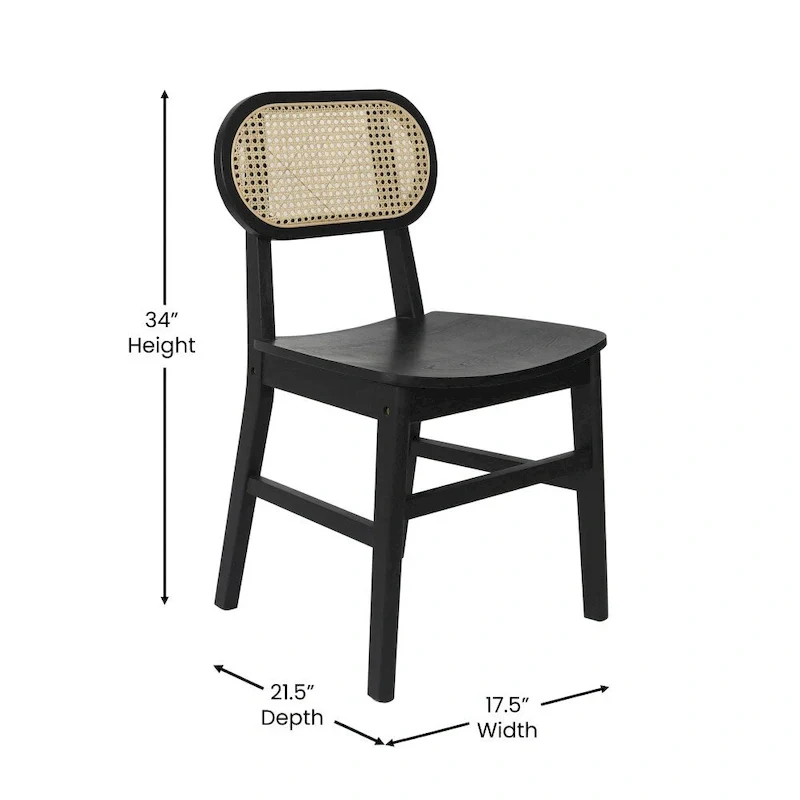 Set of 2 Cane Rattan Dining Chairs with Wood Frame