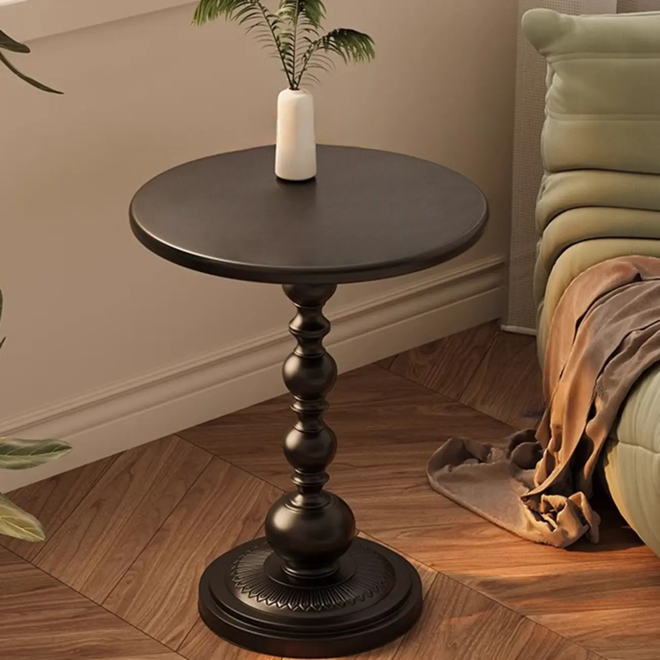 Modern Classic Iron Pedestal End Table Black-White