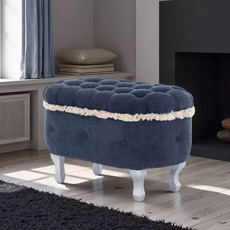 Whisen 29.5''Button Tufted Storage Bench with Tassel Detail, Soft Fabric Upholstery for Bedroom & Entryway