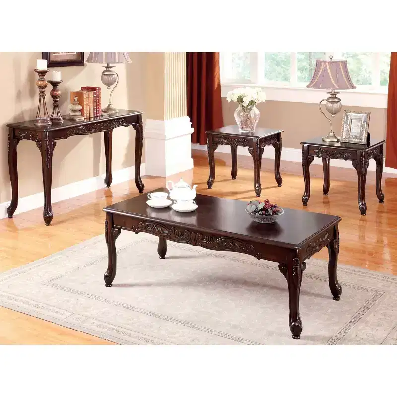 4pc Jennifer Cabriole Legs Coffee, Sofa, and End Table Set Dark Cherry - HOMES: Inside + Out