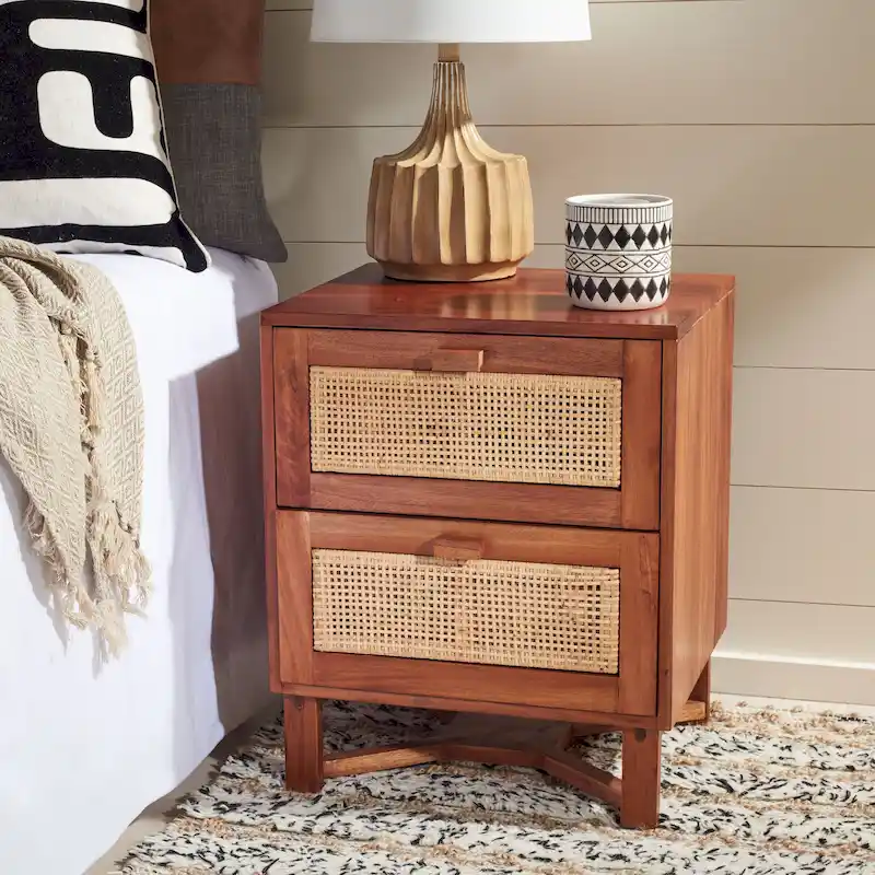 Natural / Black / White Rattan 2-Drawer Nightstand