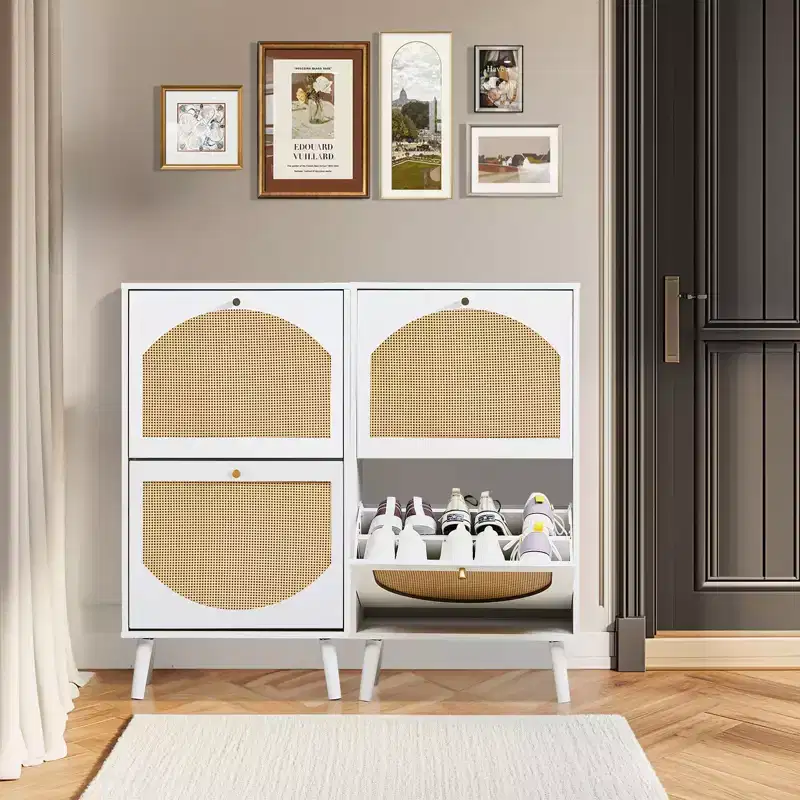 Karl Home 2 Flip Drawers White Particle Board 38.58in. W Shoe Cabinets