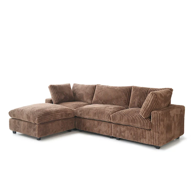 L-shaped Polyester Fabric Couch Modern Sectional Sofa with Ottoman