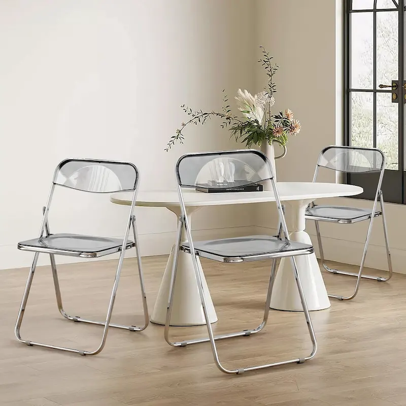 Transparent Acrylic Stackable Folding Dining Chair w/ Metal Frame, Single - 29.1(H) x 18.1(W) x 18.5(D)