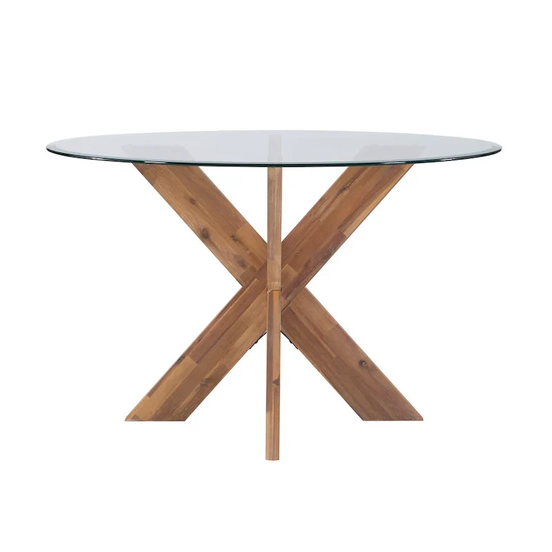 White Round Glass Dining Table for 4 with X-Base