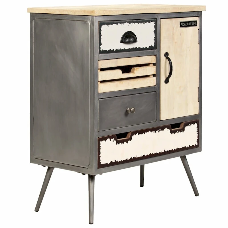 vidaXL Sideboard Solid Mango Wood and Steel 25.6 x13 x29.9