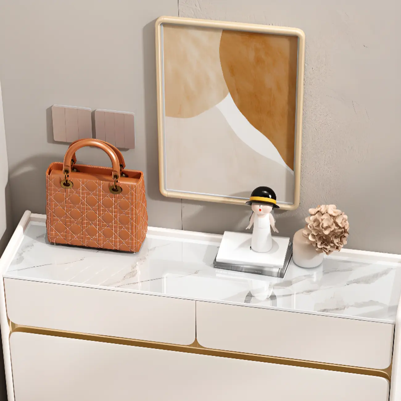 Entryway Glam White Wood Shoe Cabinet with Drawers