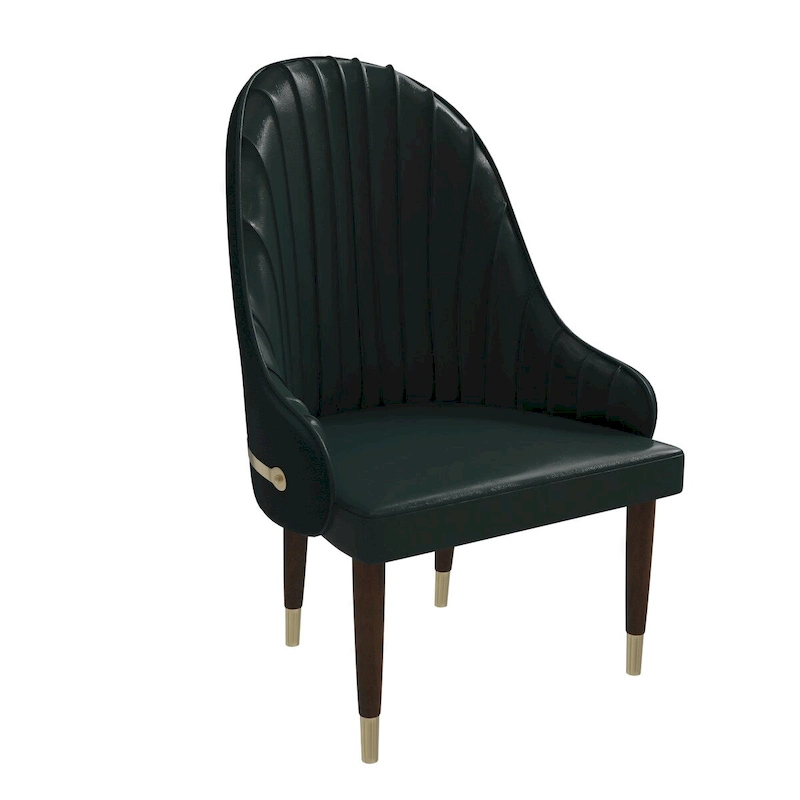 Leather Dining Chair with a Ripple Back and Gold Accents Design Elara Collection