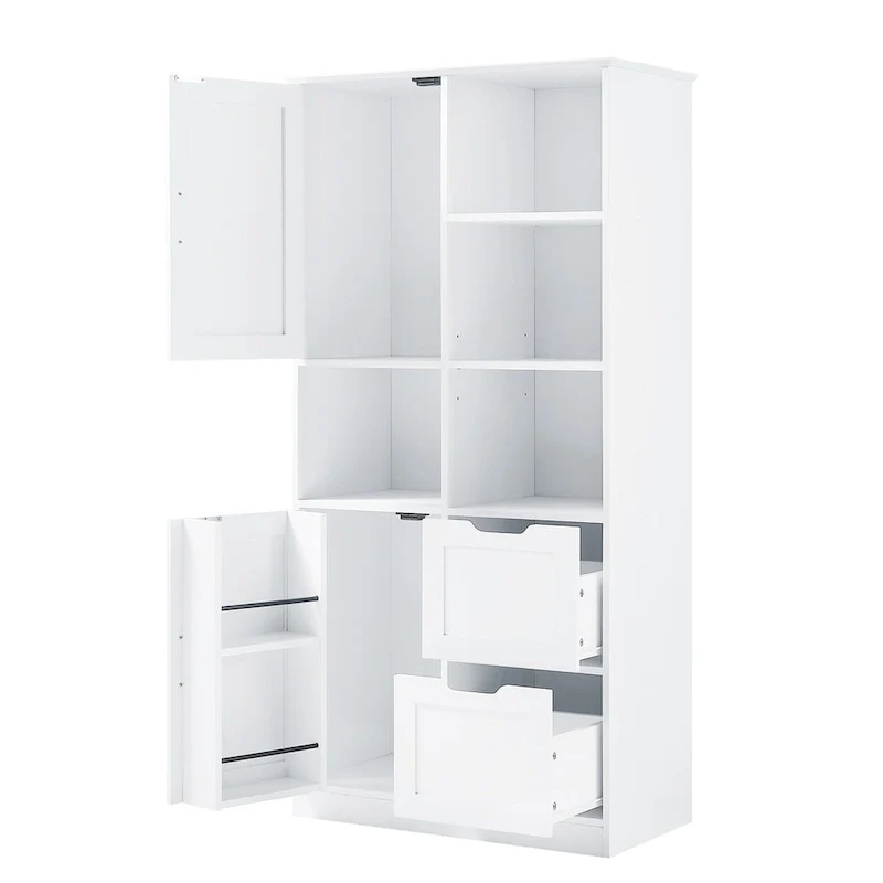 Bathroom Storage Cabinet with Doors and Drawers Multiple Storage Space Freestanding Style Open Shelve Adjustable Shelf White