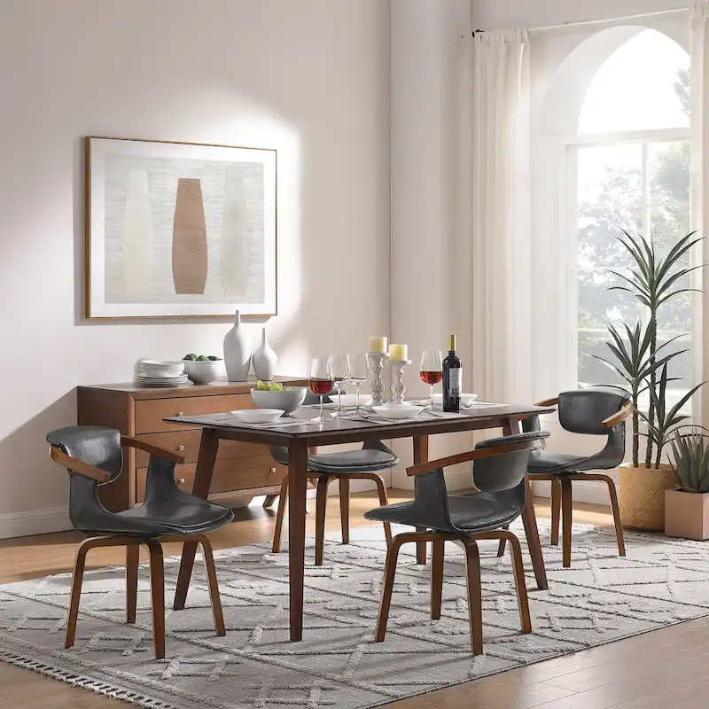 Art Leon Set of 4 Wood and Faux Leather Swivel Chairs