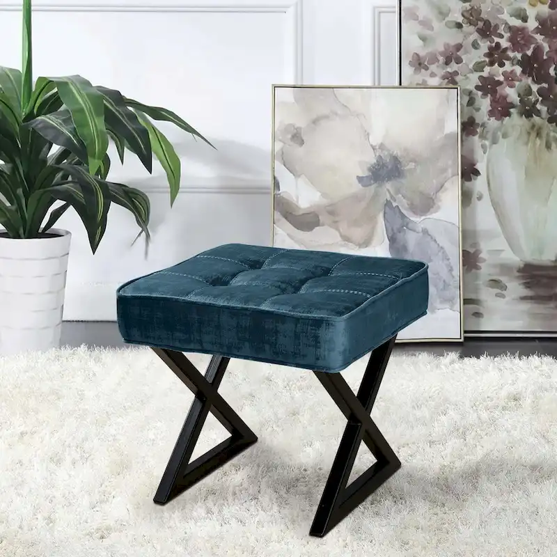 Textured Velvet Ottoman Vanity Stool 18X18X17