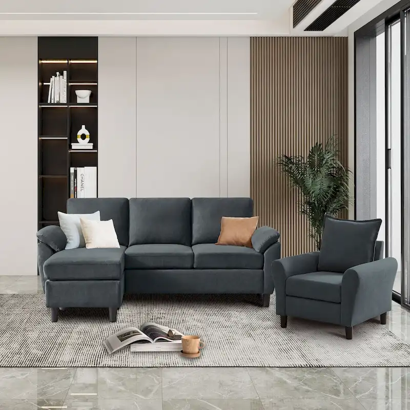 8-Color Modern Transitional Sofa Set with Chair & Ottoman for 3+