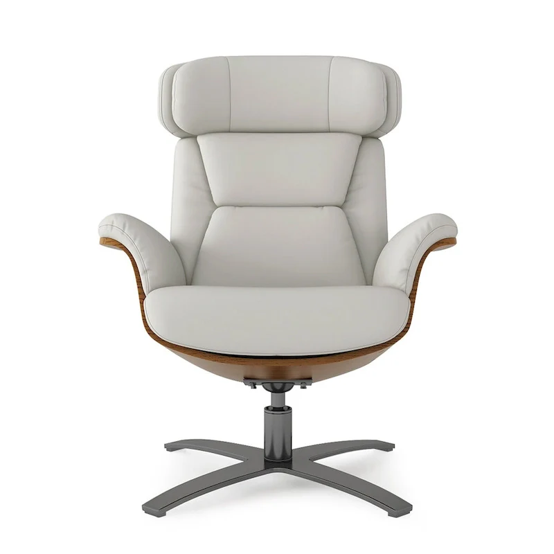 Jovan 31.5 Curved Wood Genuine Leather Recliner Lounge Chair